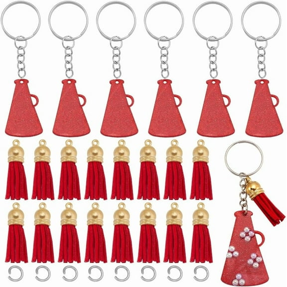 DIY 20 Sets Cheer Keychains Cheerleader Keychain Bulk Megaphone Key Chains with Tassel Cheerleading Team Gift Acrylic Cheer Keychain for Crafts Classmates Teachers School Graduation Gift