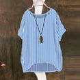 thumbnail image 3 of Aezemi Loose Striped Shirts Womens Tunic Curved Hem Lightweight Beach Vacation Casual Tops Women Summer Pullover Short Sleeve Fashion Outdoor Tees 3XL, 3 of 6