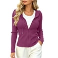 thumbnail image 5 of Ghalytn Women's Ribbed Knit Zip Up Hooded Crop Jacket Long Sleeve Slim Fit Casual Cardigan, 5 of 7