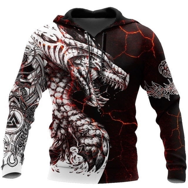 Hoodies for men cool animal-print street (D, 2XL)