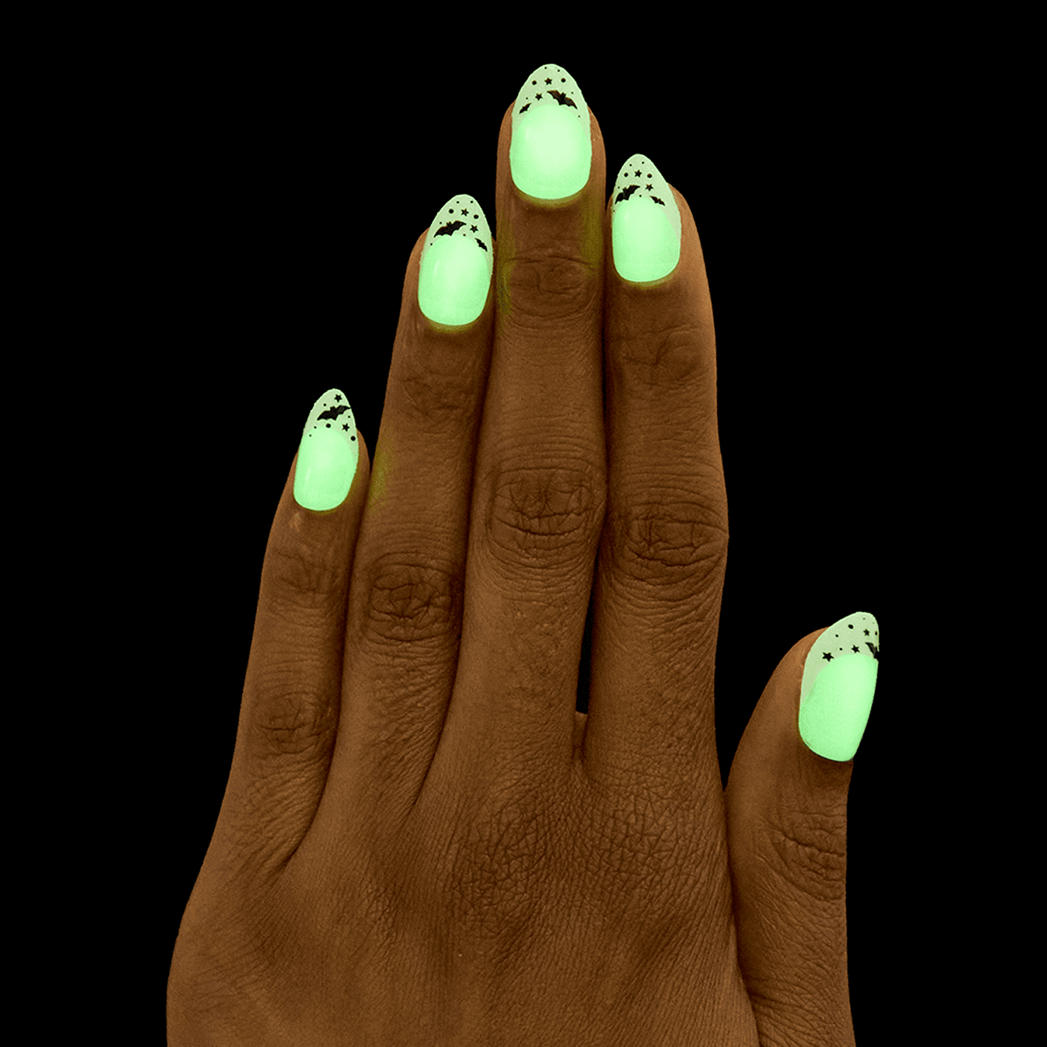Olive & June Instant Mani Glow in the Dark Medium Almond Press-On Nails, Witching Hour French, 42 Pieces
