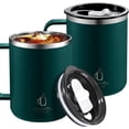 thumbnail image 1 of Taza de café de viaje de acero inoxidable con doble pared aislada de 500 ml con asa y tapa deslizante, taza de café térmica, vaso tumbler de café para camping, oficina en casa (verde oscuro), 1 of 3