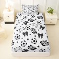 thumbnail image 3 of Manfei Girly Soccer Twin Sheets For Boys,Bow Star Print Bedding,Black White,3 Pieces,1 Fitted Sheet and 1 Pillowcase, 3 of 7
