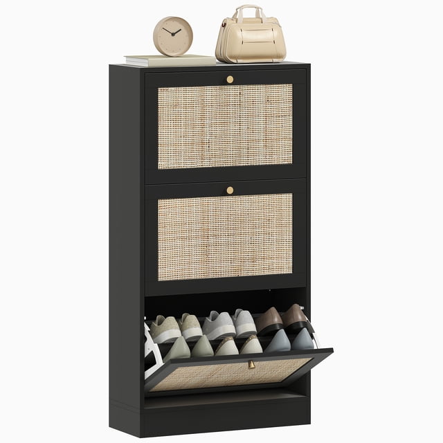 HOMCOM Armoire de Rangement pour Chaussures en Rotin avec 3 Tiroirs Basculants