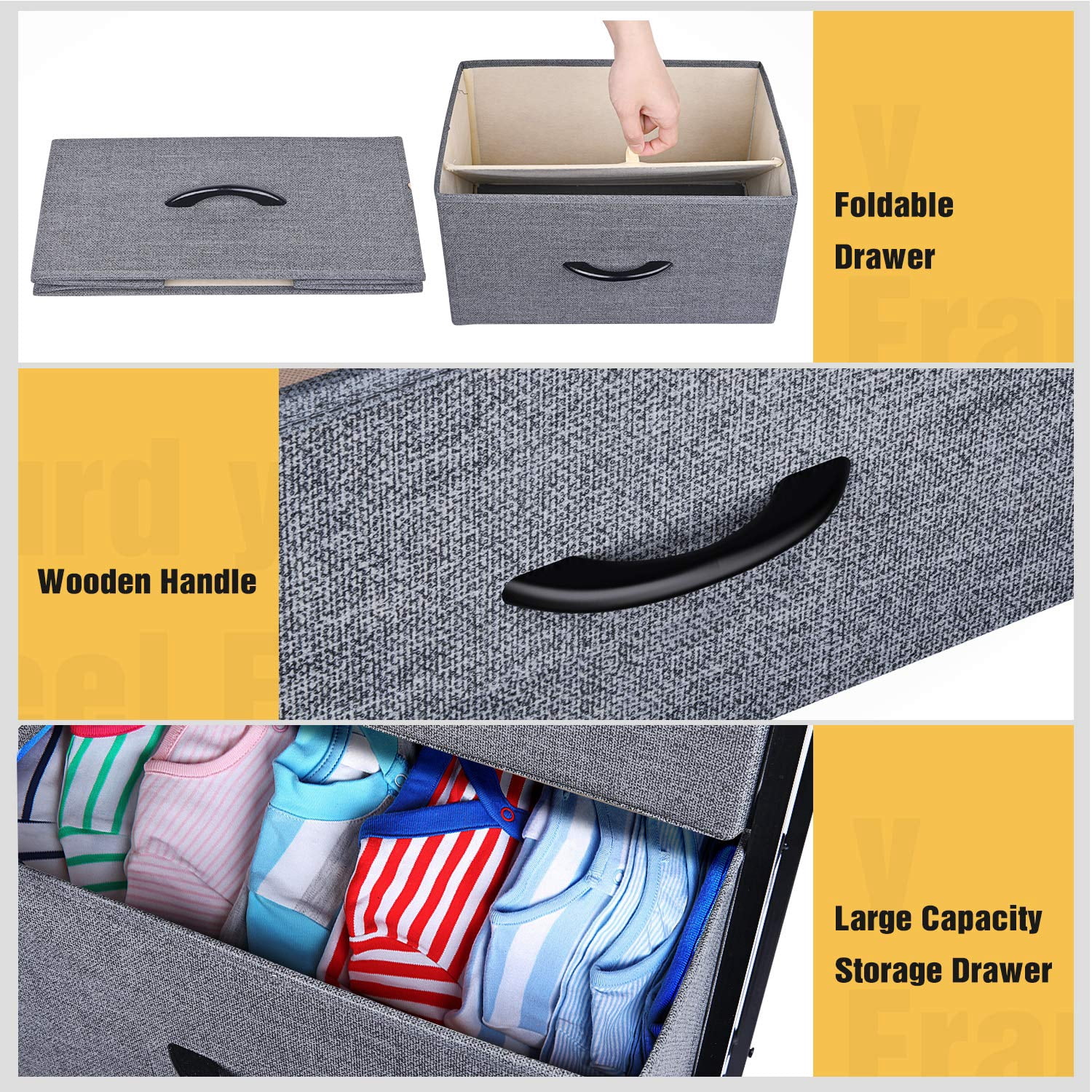 Yesker Dresser for Bedroom Storage Tower with 2 Drawers Fabric Bins Sturdy Metal Frame Wood Top Small Organizer Unit for Guest Room, Closet, Living Room, Hallway, Home Furniture, Office, Dark Gray