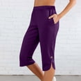 thumbnail image 2 of Women's High Waisted Capri Pants with Pockets Knee Length Quick Dry Athletic Yoga Workout Swim UPF50+ Summer 2025 Petite Purple, 2 of 6