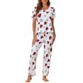 thumbnail image 1 of Conjunto de pijamas para mujer INSPIRE CHIC, camiseta de cuello redondo y manga corta con pantalones largos, ropa de descanso S blanca, 1 of 5