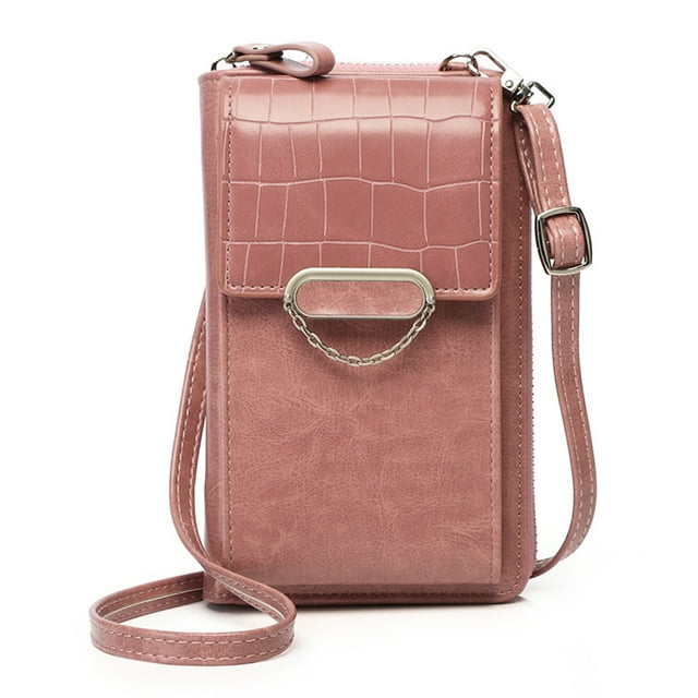 Monedero pequeño tipo bandolera para teléfono móvil, de piel, para mujer, con tarjetero, 18 x 11 x 4,5 cm, color rosa
