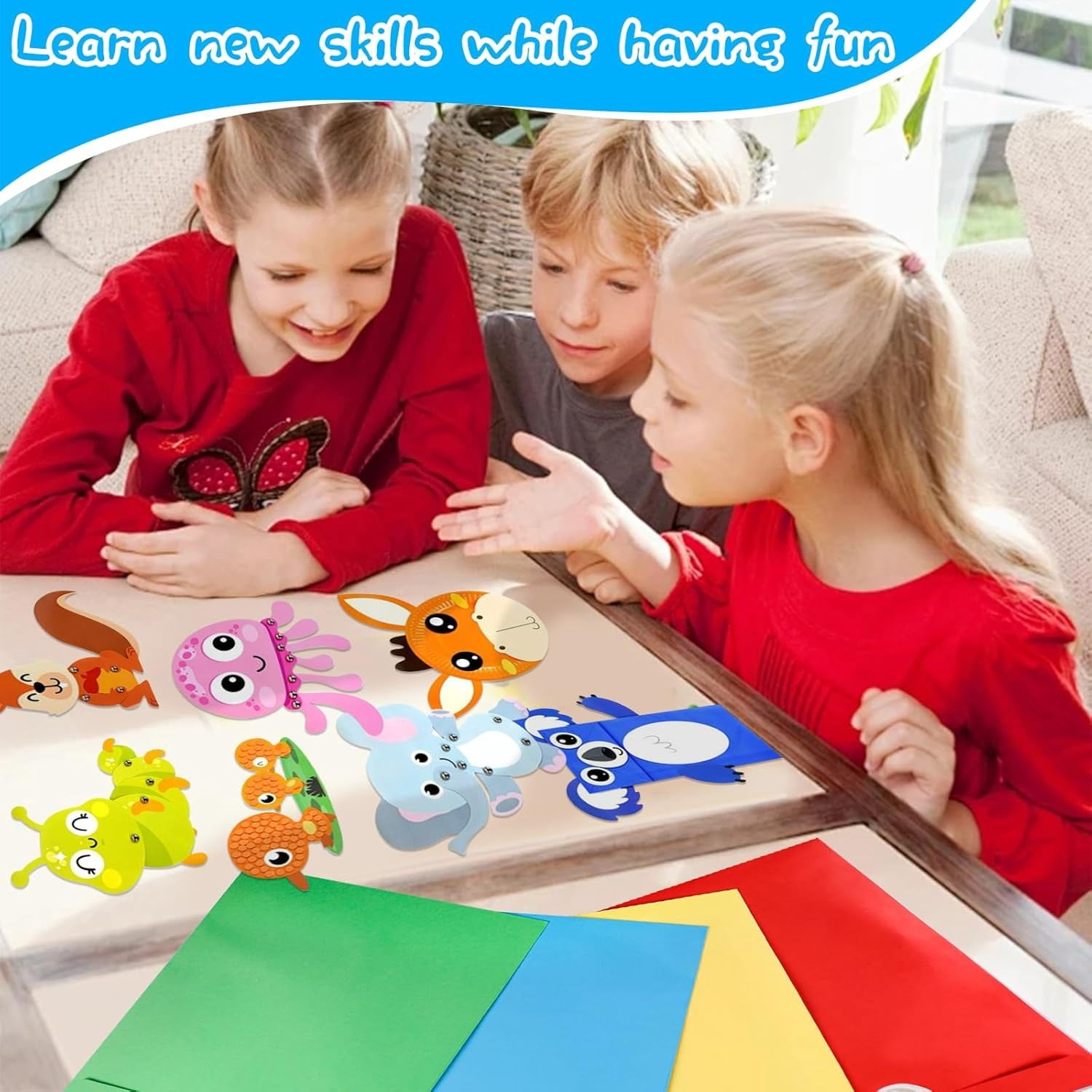 20 Animal Arts & Crafts Kit for Kids 4-6, All-Inclusive Toddler Craft Box with Paper Plates, Puppets, Fun Activities, Tigers, Lions (134 Characters) (Animal)