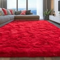 thumbnail image 5 of ZENELESS 9'x12' Red Plush Shaggy Rug, Extra Large Soft Indoor Modern Fluffy Carpet for Stylish Home Decor, 5 of 7
