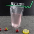thumbnail image 1 of Paquete de 15 bolsas para bebidas con pajita, bolsa reutilizable con cremallera para bebidas, bolsa de vinilo desechable para doblar, bolsa de almacenamiento para bebidas DIY sellada oso de fresa Electrónica, 1 of 4