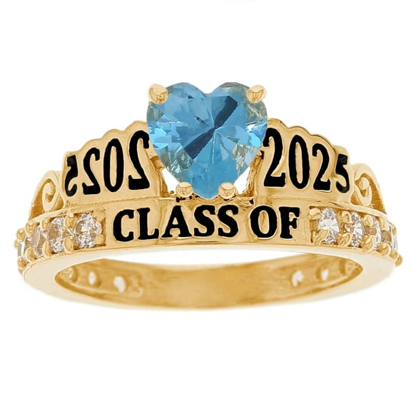 JackAni 10k Yellow Gold Simulated Aquamarine March Birthstone Gorgeous 2025 Graduation Ring - Size 5.00