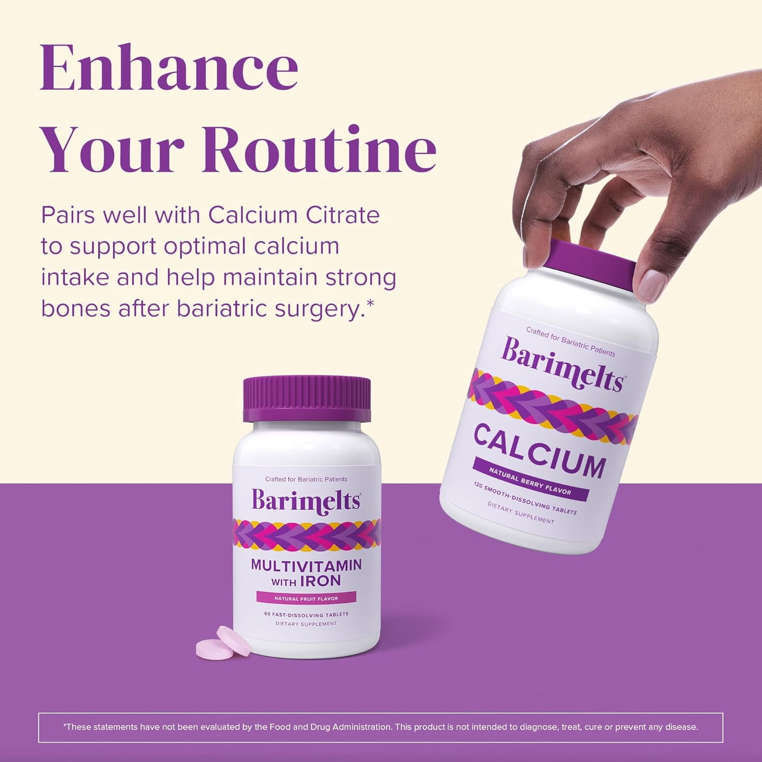 BariMelts Bariatric Multivitamin with Iron for Post-Weight Loss Surgery (WLS) - Natural Fruit Flavor, 60 Count