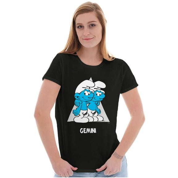 The Smurfs Gemini Twins Zodiac Sign Women's T Shirt Ladies Tee Brisco Brands S
