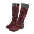 thumbnail image 6 of Women’s Knit Cuff Knee‑High Tall Boots, Side Zip Buckle Strap Winter Boots, Low Block Heel Warm Fashion Footwear, 6 of 7