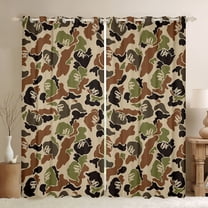 Feelyou Retro Camouflage Camo Black Out Curtains, Rustic Gorilla Wildlife Curtains Pack of 2 (42x63 Each), Green Abstract Bedroom Curtains, Black Out Curtains Decor