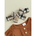 thumbnail image 6 of Musuos Baby Girls Fall Outfits 3 6 9 12 18M Solid Color Buttons Long Sleeve Rompers Plaid Long Pants Headband 3Pcs Clothes Set, 6 of 10