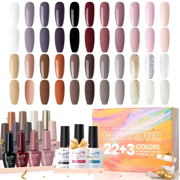 Candy Lover Gel Nail Polish Kit, 22 Colors Nudes Brown UV Gel Polish with Top Coat Base Coat Matte Coat, Gel Nail Polish Set Gift for Girls Women DIY Manicure
