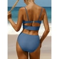thumbnail image 5 of Women Middle Waisted Bikini Set Bandaged Rushed Swimsuits Sexy Two Piece Swimwear, 5 of 5