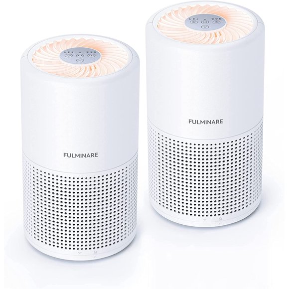 FULMINARE Bedroom Air Purifier - H13 True HEPA Filter, Quiet with Night Light (White) (2 Packs)