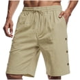 thumbnail image 3 of Men's Linen Work Pants Elastic Waist Drawstring Shorts, Casual Trousers, Lightweight Breathable Stretchy Cotton Linen Blend, Relaxed Fit for Office Daily Beach Summer Travel,, 3 of 7