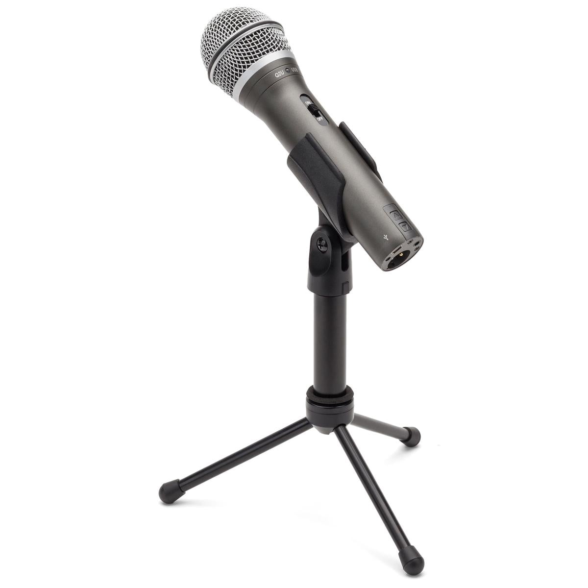 Q2U Recording and Podcasting Pack with USB/XLR Dynamic Microphone - Bundle With Pyle PMKSH01 Desktop Suspension Microphone Boom Stand, Samson SR350 Over-Ear Stereo Headphones, 20' XLR Mic Ca