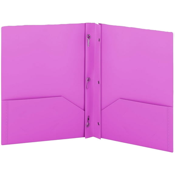 3Pcs Office Supplies Folders for Documents, Durable Plastic Folders with 2 Pockets and 3 Prongs Poly, Business Card Slot, Heavy Duty School Examination Paper Letter Size Organizer, Purple