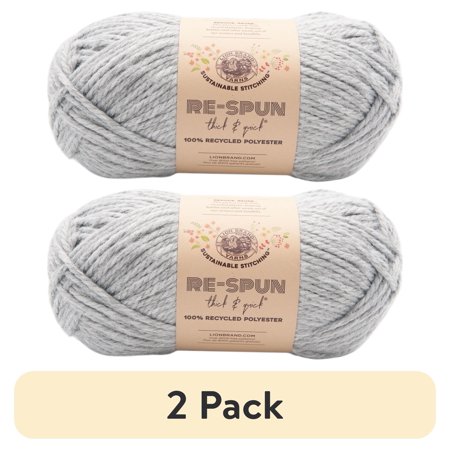 (2 pack) Lion Brand Yarn Re-Spun T&Q Silver 843-149B Recycled Super Bulky 223yd 12oz Yarn