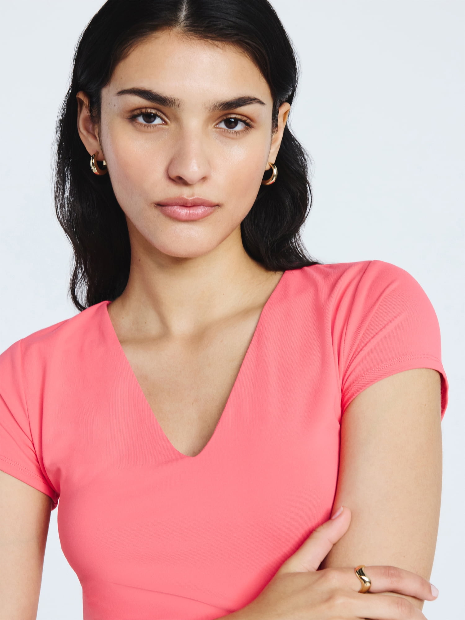 Scoop Women's and Women's Plus Ultimate Refined Contour V Neck Tee, Sizes XS-4X