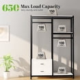 thumbnail image 4 of HOKEEPER 650lbs Freestanding Closet Organizer with Drawers and Shelves Heavy Duty Metal Wardrobe Closet Storage Shelves for Hanging Clothes Clothing Garment Rack Closet with Shelves for Bedroom White, 4 of 8