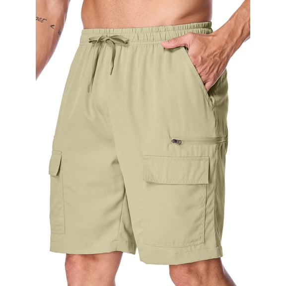 POENTAB Men's Cargo Shorts Quick Dry Lightweight Stretch Fishing Hiking Shorts for Men with 7 Pockets for Outdoor Travel Khaki