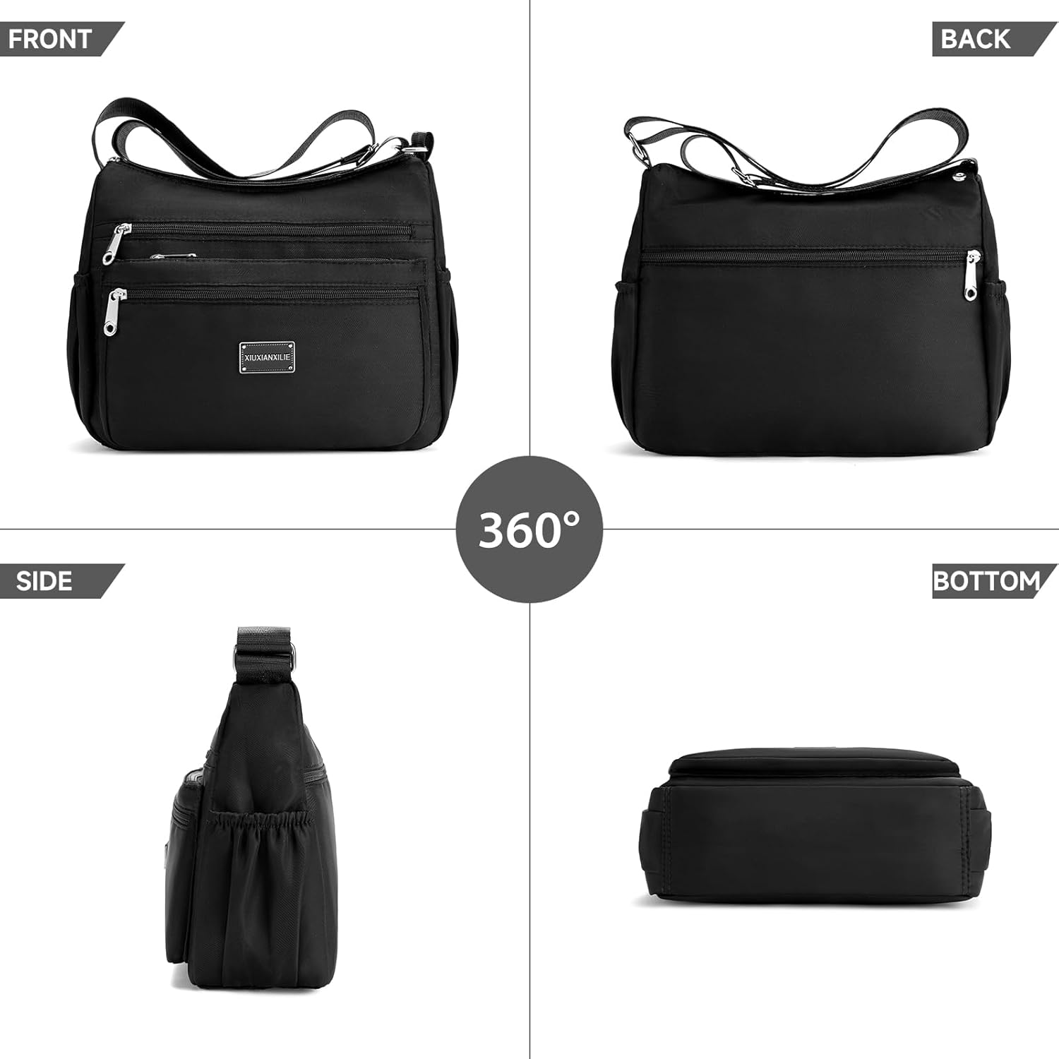 Crossbody Shoulder Bag for Women Handbag Purse, Large Nylon Tote with Adjustable Strap