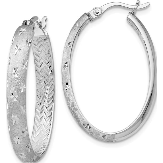 Sterling Silver Rhodium In/Out Diamond-cut Oval Earrings (39x3.86)