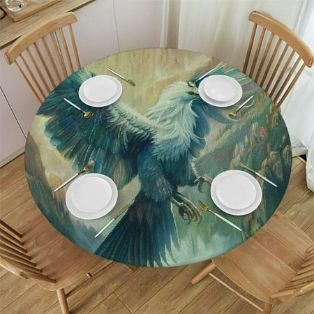 

Patifu Bird Wings Mountains Round Table Cover Stain Resistant Washable Indoor Outdoor Tablecloth Kitchen Dining Wedding Parties Waterproof Fabric 100% Polyester 54-58