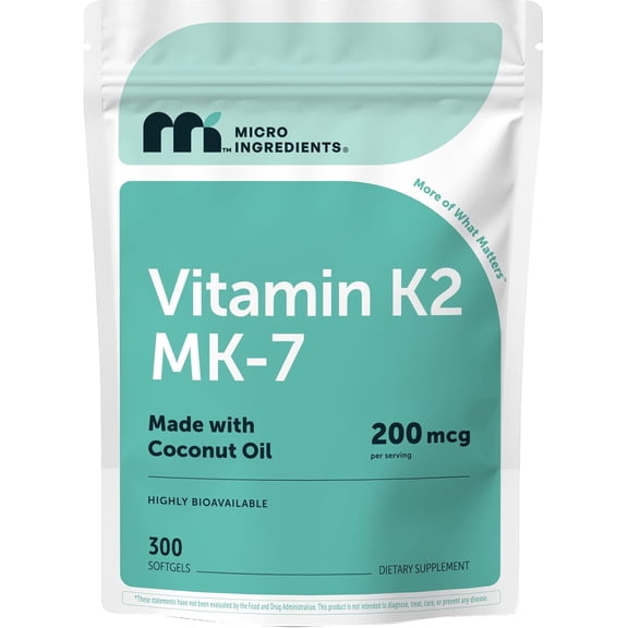 Micro Ingredients Vitamin K2 MK-7 Supplement, 200 mcg Per Serving, 300 Coconut Oil Softgles | Immune, Joint, & Heart Support* | Non-GMO