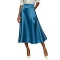 thumbnail image 2 of Nmnitkp Skirts for Women High Waist Satin A-Line Midi Skirt, Elegant Solid Silk-Like Flowy Skirt with Pockets, for Work, Wedding Guest & Daily WearBlue,S, 2 of 9