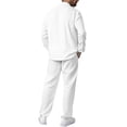 thumbnail image 3 of Mens 2 Piece Outfits Casual Summer Beach Textured Button Down Long Sleeve Shirt and Loose Pants Set, 3 of 3