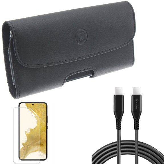 For Samsung Galaxy S21 (6.2") - Anti-Glare TPU Film Matte Screen Protector   Power PD Fast Charger Cord 6ft Long USB-C Cable   Holster Leather Case Belt Clip
