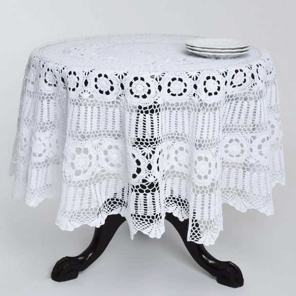 Fennco Styles Handmade Crochet Lace Cotton Tablecloth (30" Round Table Topper, White)