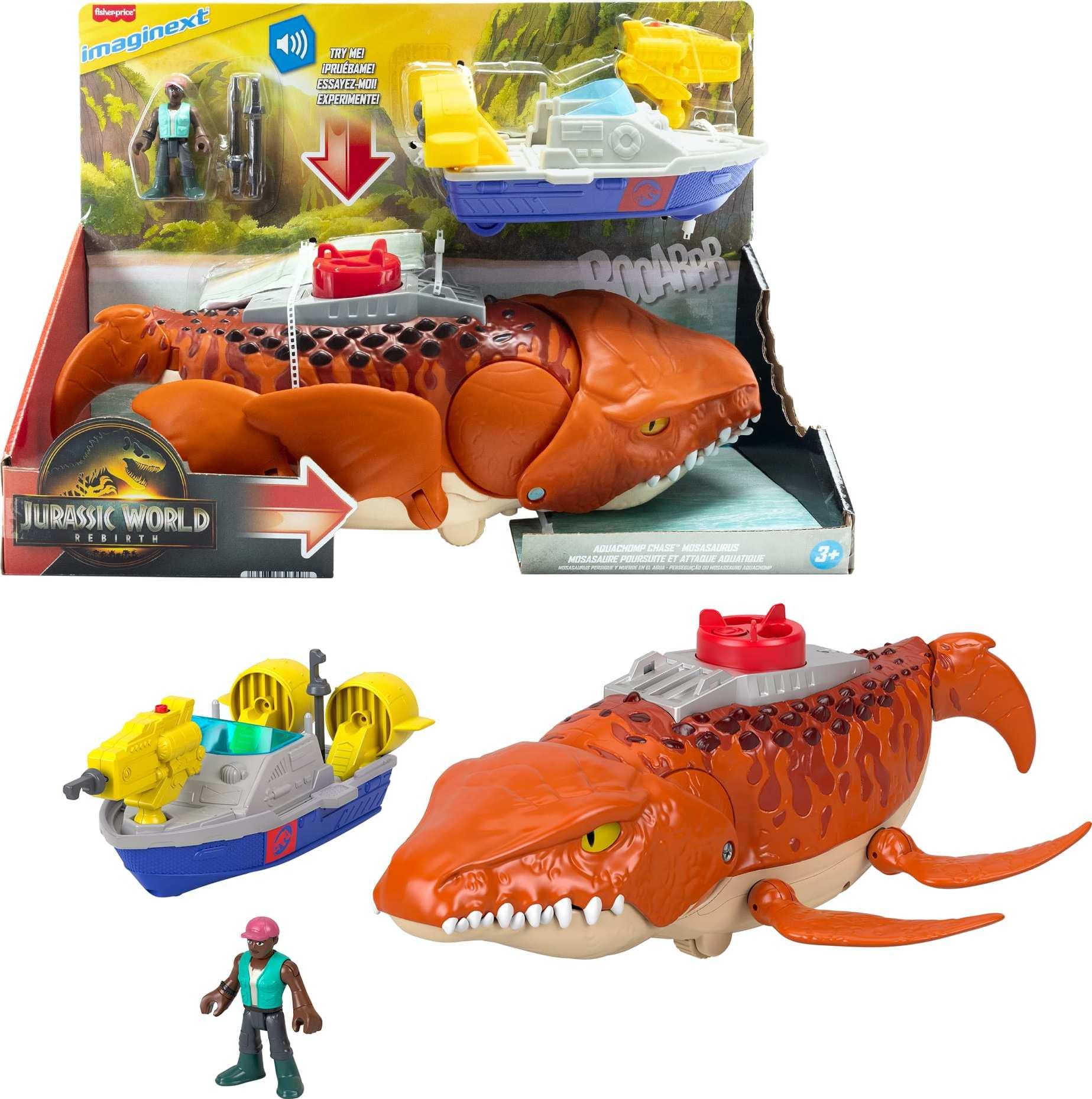 Fisher-Price Imaginext Jurassic World Rebirth Aquachomp Chase Mosasaurus Dinosaur Toy Playset