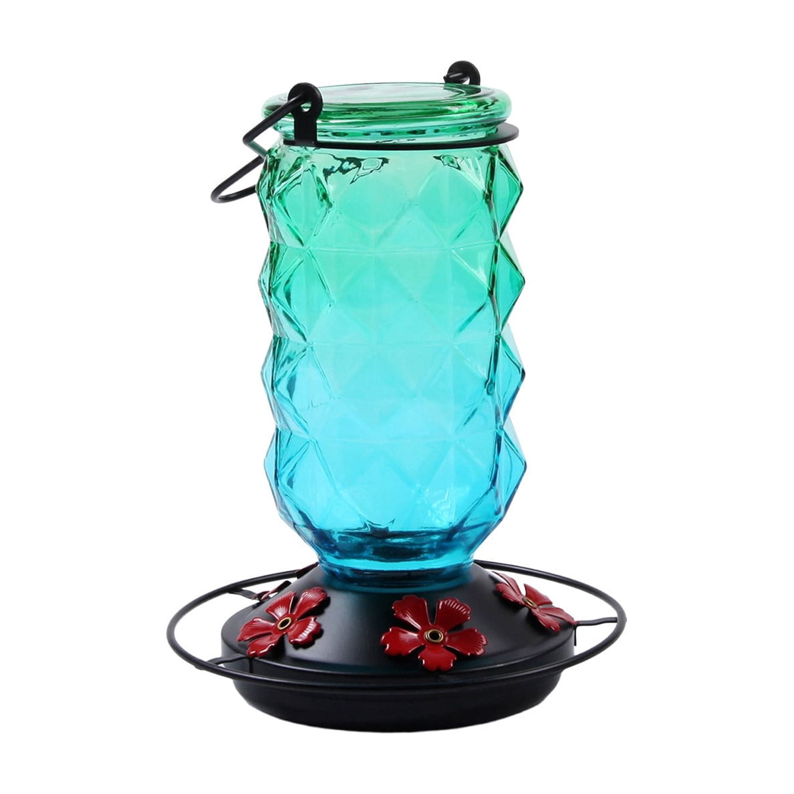 BZPIZ Hummingbird Feeders for Outdoors, Hanging Glass Bowl Hummingbird Feeder with Flower Shaped Feeding Ports, Bird Baths for Hummingbirds, Garden Patio Backyard Lawn Decor Green