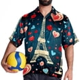 thumbnail image 4 of Eiffel Tower Valentine's Day Men's Button Down Hawaiian Poplin Shirt Summer Beach Printed Casual Short Sleeve Unisex Shirts, 4 of 6