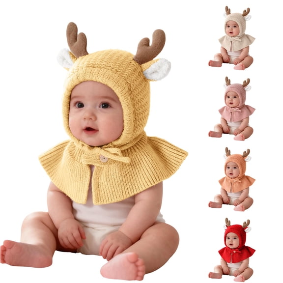 Oiyii Newborn Girl's Sweet Beanies Reindeer‑Antler‑Accent Baby Sun Hats, Yellow