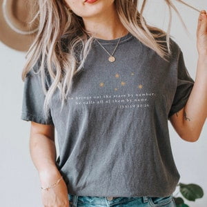 Stars By Number Shirt Isaiah 40:26 Bible Verse Tshirt Celestial Minimalist Christian Tee, Full Size S-5XL