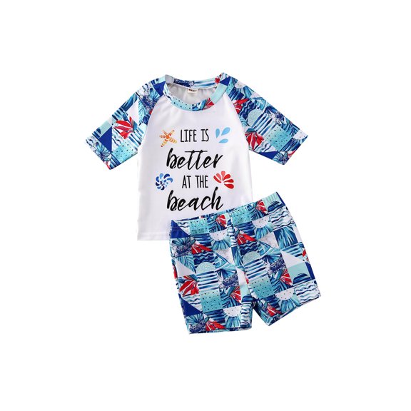 JYYYBF Toddler Kids Boys Swimsuit Short Sleeve Cartoon Tropical Flower Print Pullover Tops Shorts Bathing Suit Swimwear