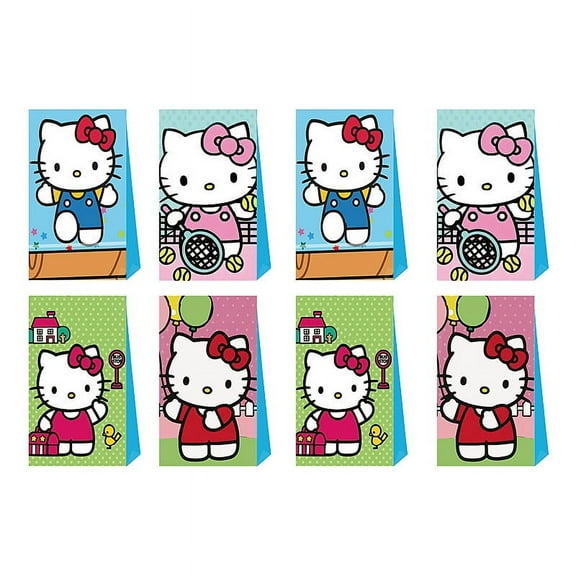 24 PCS Anime Kitty Cat Party Favor Candy Bags for Alice in Wonderland Themed Birthday Supplies Decor,Kids Birthday Game Party Kraft Paper Goodie Gift Bag Decorations