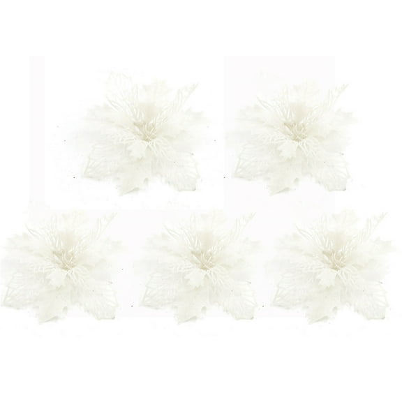 HongHeng 5Pcs Glitter Christmas Flowers Artificial Poinsettia Flowers Christmas Tree Flowers Wreath Tree Ornaments