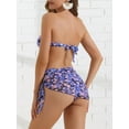 thumbnail image 3 of DARING DIVA Women's Floral Print Bandeau Bikini Sets 3 Pieces L Purple, 3 of 6