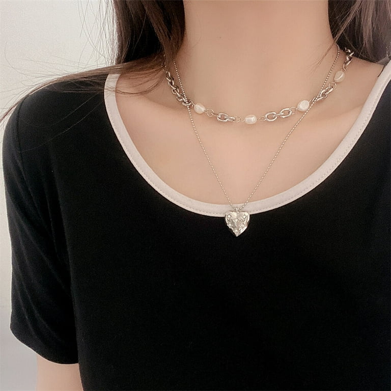 Necklaces for Women Japan and South Personalized Neck Accessories Beautiful Flannel Fabric Necklace Female Sense Double Love Pendant Choker Collarbone
