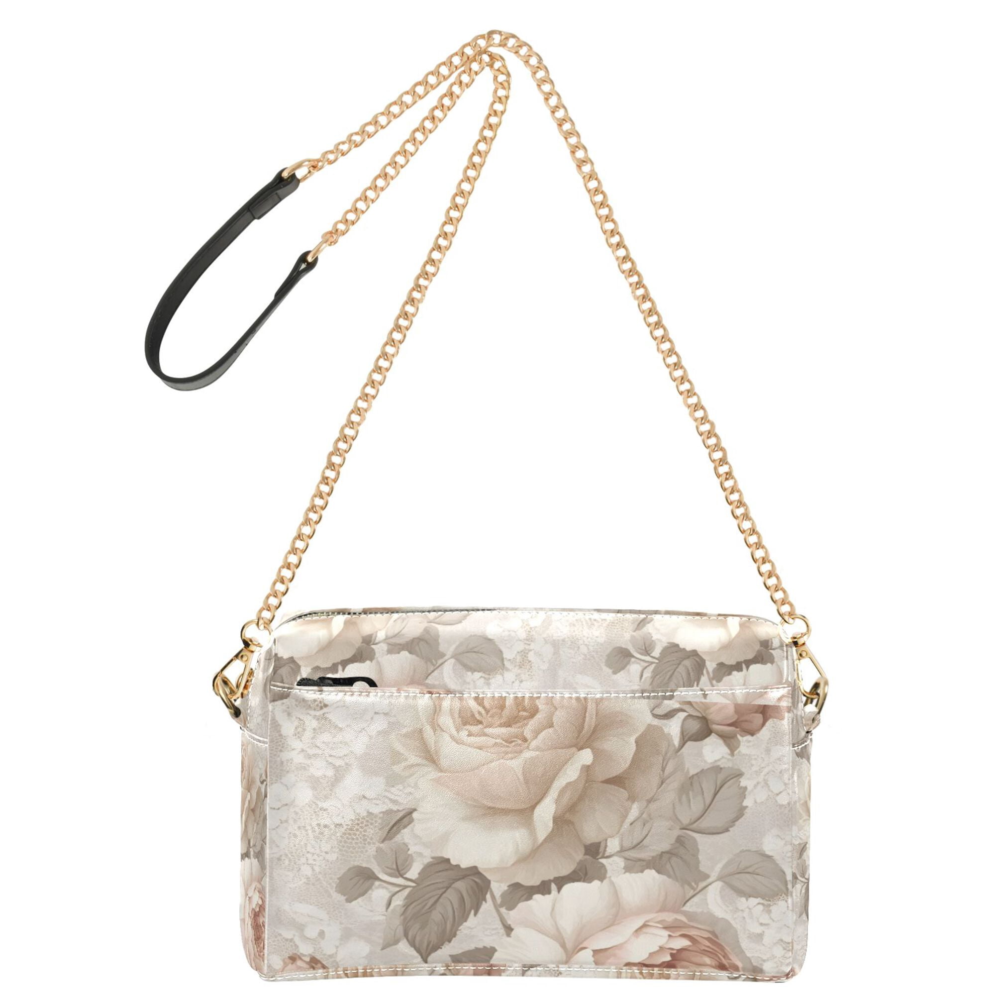 FORMRS Women Crossbody Purse with Chain Strap Vegan Leather Shoulder Handbag, Lace and Floral